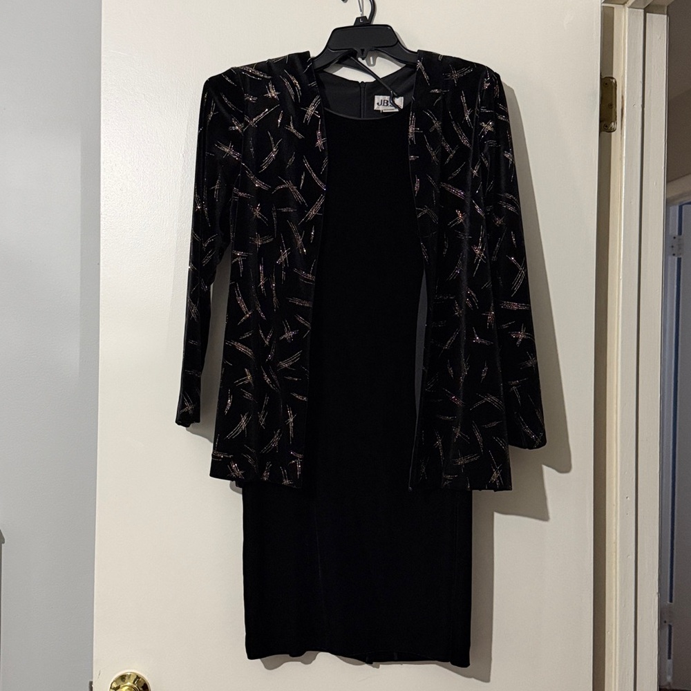 J.B.S. Black Velvet Dress with Embellished Black Jacket
